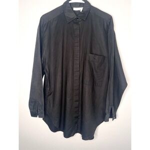 Omanti vintage black linen button down shirt, long sleeve whimsyGoth size 14 #15